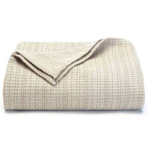 lot 9703 image: King 100% Cotton Bed Blanket Beige - Tommy Bahama Woven Lightweight No Fill - Retail $232