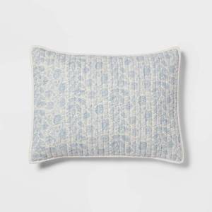 lot 9706 image: King Printed Cotton Voile Tonal Floral Quilt Sham IvorySky Blue - Threshold Machine Washable - Retail $25