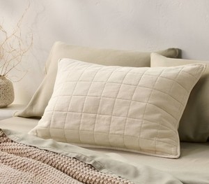 lot 9667 image: King Size Heavyweight Quilted Pillow Cover Cream