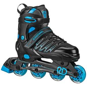 lot 9713 image: Roller Derby Custom Adult In-Fit Skates - BlueBlack 9-12 Adjustable, Padded Boot Shaft - Retail $80