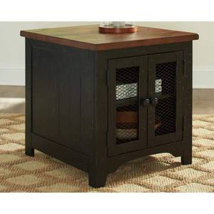 Signature Design by Ashley Valebeck Farmhouse Rectangular End Table with Storage Cabinet - Rustic Two-Tone Black/Brown OPENED FOR INSPECTION  - Retail: $318
