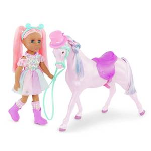 lot 9764 image: Glitter Girls 14in Doll and Rainbow Toy Horse Areli &amp Adore Articulated Fantasy Fashion Doll with Pink Hair - Retail $44