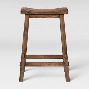 lot 9766 image: Halifax 23.81in Farmhouse Wood Counter Height Barstool with Footrest Brown - Threshold - Retail $70