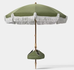 lot 9715 image: 6 Round Beach Umbrella with Fringe Green - Threshold - Retail $60