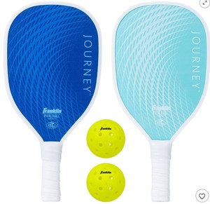 lot 9777 image: Franklin Sports 2 Player Journey Paddle Ball Set in Mesh Bag - NavyTurquoise Pickleball Paddles, 4 Grip, 15.75 Length - Retail $20