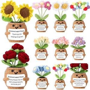 lot 1100 image: Suncalla 10 Pcs Positive Teacher Appreciation Gift Bulk, Crochet Flowers for Employee and Coworker, Thank You Handmade Crochet Plant Gifts with Encouraging Cards for Team Office Staff