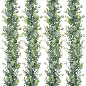 lot 1102 image: DearHouse 4 Pack Faux Eucalyptus Garland Plant, Artificial Vines Hanging Eucalyptus Leaves Greenery Garland for Wedding Backdrop Arch Wall Decor,5.9 Feetpcs UV Protected Indoor Outdoor