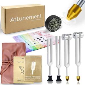 lot 1106 image: Tuning Forks for Healing Set with 7 Chakras Guide Cards (128Hz, 136.1Hz, 256Hz, 384Hz) �� Weighted & Unweighted Premium Tuning Forks for Sound Therapy, Energy Balancing, Meditation & Chakra Healing