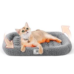 lot 1114 image: Mora Pets Self Warming Cat Bed Self Heating Pet Pad with Bolster and Foam Washable Removable Cover Non Slip Thermal Sherpa Fabric Pet Mat Grey 20 Inch