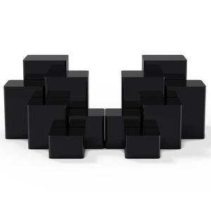 lot 1115 image: Thyle Jewelry Acrylic Risers Square Cube Display Nesting Risers Figure Stand with Hollow Bottoms Display Stand Shelf for Cosmetics Food Collectibles Perfume, 6 Sizes (Black,12 Pcs)