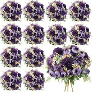 lot 1116 image: Tigeen 12 Bundles Peonies Artificial Flowers Faux Roses Silk Flowers Hydrangea Artificial Bouquet for Wedding Table Centerpiece Floral Vase Home Office Bridal Decor (Dark Purple)