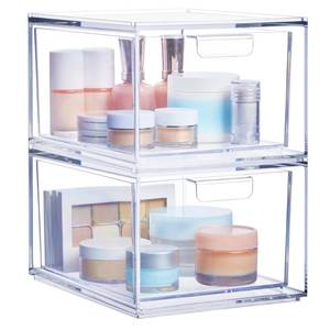 lot 1117 image: STORi Audrey Stackable Clear Bin Plastic Organizer Drawers  2 Piece Set  Organize Cosmetics and Beauty Supplies on a Vanity  Made in USA