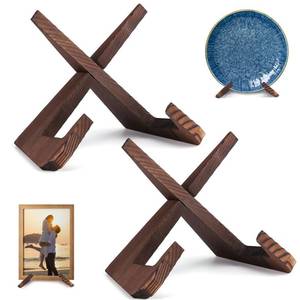 lot 2243 image: XKDOUS 2 Pack Plate Stand for Display, 6.5 Inch Wood Plate Display Holders, Picture Frame Holder, Cookbook Stand Recipe Book Holder for Book, Plate, Photo, Decorative Table Top Easels