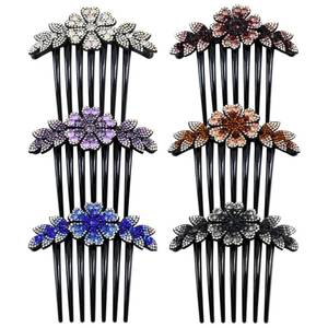 lot 2286 image: inSowni 6 Pack Luxury Sparkly Glitter Flower Leaf Rhinestone Black Plastic Hair Side Combs French Twist Slides Hairpins with Long Teeth Barrettes Bun Updo Clips Holders for Long Thick Hair Accessories