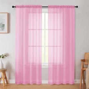 lot 2293 image: WelvetBLK Pink Sheer Curtain for Bedroom Living Room 72 Inches Long 2 Panels Set, Solid Soft Airy Light Filtering Sheer Window Curtains, Modern Rod Pocket Door Curtain, Pink, 42 Wx72 L Inches