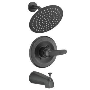 lot 3643 image: Ultrimkit 8 Rain Shower Faucet Compatible with Delta 1314 Series Tub Trim Kit, High Pressure Round Rain Shower Head& Handle Set System, Matte Black (Valve& Catridge Not Inclued)