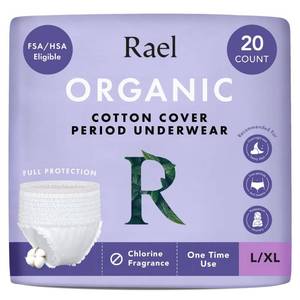 lot 3644 image: Rael Disposable Underwear for Women, Organic Cotton Cover - Postpartum Essentials, Leak Locker, Unscented, Maximum Coverage (Size L-XL, 20 Count)