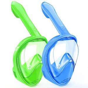 lot 3649 image: Kids Snorkel Mask Full Face, Snorkeling Gear for Kids 2-14 with Camera Mount, 180 Degree Panoramic View Snorkeling Set Anti-Fog Anti-Leak (Blue Green)