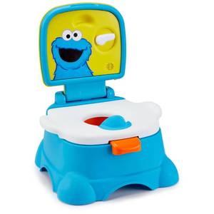 lot 3659 image: Sesame Street Elmo Hooray 3-in-1 Potty Training Toilet Seat and Step Stool, Easy to Clean Design with Flush Handle and Sounds, Portable and Great for Travel, Perfect for Toddler Boys and Girls 1-3