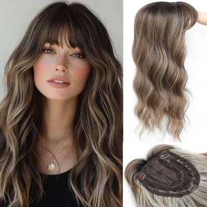 lot 4255 image: Hair Topper, Big Base 360° 3D Hair Toppers for Women with Thinning Crown, 20 Inch Long Curly Wavy Hair Pieces with French Part Clip in Bangs for Daily Use Parties