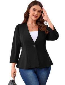 lot 4275 image: Womens Plus Size Blazer Button Ruffle Casual Blazers Open Front Work Office Jackets Blazer, Black, 3XL