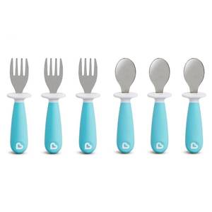 lot 4277 image: Munchkin� Raise Toddler Fork and Spoon Utensil Set, Rest Keeps Tip Off Table, BPA Free, 6 Pack, Blue