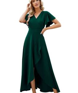lot 4287 image: ZZV Formal Dresses for Women,Gowns Evening Party Cocktail Dress,Long Split Elegant V Neck Wrap Ruffle Wedding Guest Dresses Green-M
