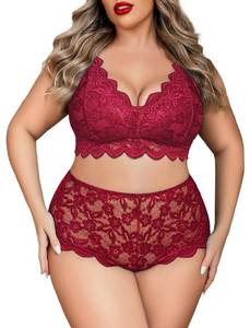 lot 4298 image: Avidlove Plus Size Lingerie Set for Women High Waist Lace Bra and Panty Set Strap Bralette Babydoll Cardinal Red