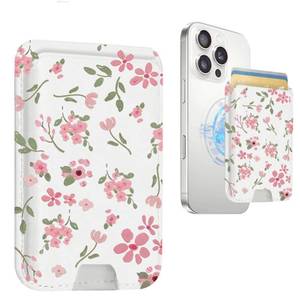 lot 4302 image: SANHERW Compatible with Magsafe Wallet Magnetic Card Holder,Cute Leather Pink Lily Flower Phone Wallets with Women Girl for iPhone 1615141312 Series Slim for Apple Mag RFID Magnet, Fit 3 Cards