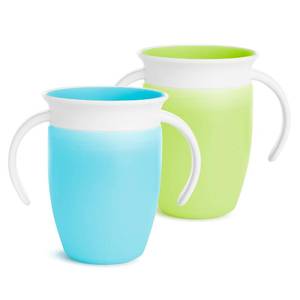 lot 4305 image: Munchkin Sippy Cup for 6 Month Old and Up, Spill Proof Miracle 360 Toddler Cups with Transition Handles, 7 Ounce, 2 Pack, BlueGreen