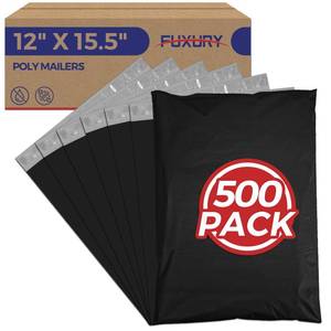 lot 5591 image: Fuxury 500 Pcs 12x15.5 Poly Mailers,Black Shipping Bags Bulk for Clothing,Strong Adhesive Sealing, Waterproof, Tear-resistant Postal Mailing Poly Bags for Books,Accessories,Business