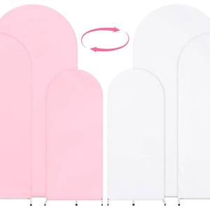 lot 6225 image: Oqqlin 3 Pcs Pink Arch Cover, Double-Sided Spandex Wedding Arch Covers 4 Feet, 5 Feet, 6 Ft Pink and White Round Top Archs Backdrop Cover for Party, Birthday, Wedding, Baby Shower