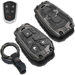 lot 6268 image: Heavy Metal Key Fob Cover Case for Cadillac CTS SRX XT5 ATS STS CT6 Smart Remote Key fob Cover Accessories(A-Model-Black)