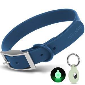 lot 6273 image: Wisedog Waterproof Dog Collar with Airtag Holder, Adjustable Soft Rubber Coated Webbing, Odor-Proof and Easy to Clean for Small Medium Large Dogs(L15-19 � 1 in, Navy)