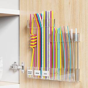 lot 6291 image: Upgraded 9.84 Large Straw Holder for Cabinet Door, 3-Part Adjustable Straw Organizer Storage with Strong Adhesive Double-sided Tape, Ultra Sticky Under-Cabinet Mount Storage (Transparent)