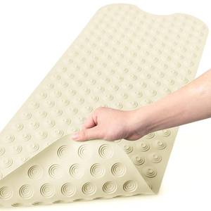 lot 6292 image: Bligli Bathtub Mat Non-Slip Without Suction Cups, 39x16inch Extra Long Bath Mats for Shower Bathroom, Machine Washable Natural Rubber Shower Tub Mat (39x16inch, Beige)