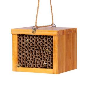 lot 6293 image: Mason Bee House - Wax Coated Bee Hotel for the Garden, Natural Handmade Wooden Insect Hotel, Mason Bee Home for Outdoors, Attracts Peaceful Bee Pollinators to Your Garden