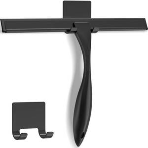lot 6295 image: All-Purpose Stainless Steel Shower Squeegee for Shower Glass Door with Adhesive Hook, Bathroom Cleaner Tool Household Window Mirror Squeegee for Glass Doors, Cleaning Tile Wall, Car, 10 inch, Black