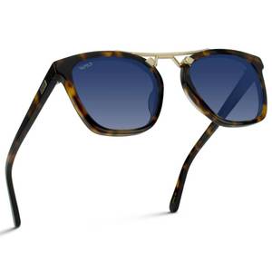 lot 6299 image: WearMe Pro Polarized Vintage Large Square Womens Sunglasses with Metal Double-Bar Bridge (Whiskey Brown TortoiseBlue Gradient Lens)