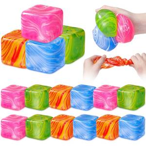 lot 11237 image: Teyva Daily 16 Pcs Stress Cube Bulk Ice Cube Stress Ball Anxiety Relief Soft Squeeze Sensory Ball for Party Favors Prizes Goodie Bag Stuffers (Pink,Purple,Green,Orange) (Missing 6)