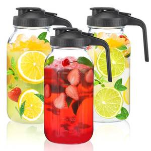 lot 11244 image: Glass Mason Jar Pitcher with Pour Spout Lid, 64OZ Leak-proof Wide Mouth Jugs for Cold Brew Coffee, Breast Milk Storage, Water, Sets of 3