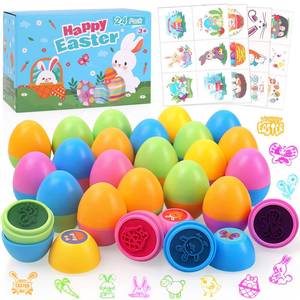 lot 11246 image: Easter Eggs Kids Easter Basket Stuffers - 24Pack Self Inking Stamps with Easter Tattoos for Kids, Plastic Easter Eggs Toys And Treats for Kids, Easter Stuff for Easter Decorations, Gifts, Party Favors