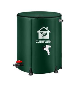 lot 11265 image: 53 Gallon Rain Water Barrel, Portable Rainwater Collect System Water Storage Tank Collapsible Rain Barrel with Filter, Spigot & Overflow Kit (Reinforced LinerThickened Legs) - Green