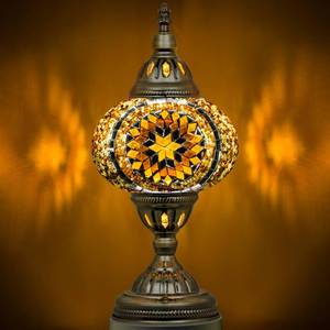lot 11274 image: Marrakech Moroccan Mosaic Lamp Turkish Table Lamp, Handmade Turkish Light with Glass Shard and Bronze Base Including LED Bulb for Living Room Bedroom Decor (Yellow)