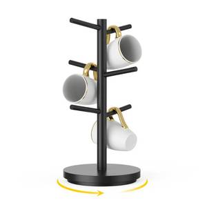 lot 11279 image: Wisuce Coffee Mug Holder Tree Upgraded 360Rotated Cup Holder for Counter Black Wood Cup Tree Mug Rack Organizer Stand with 6 Hooks for Kitchen Coffee Bar Accessories
