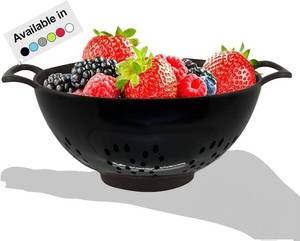 lot 11280 image: Meadow Lane 6-inch Small Colander, BPA-Free, Dishwasher Safe, Double Handles, Compact Food Strainer for Berries, Veggies and Pasta, 3-Cup Capacity, Glossy Black