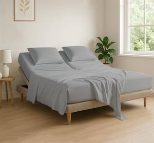 lot 11300 image: Cottingon 4 Piece Flex Head King Sheet Set, Top 34 Inch Split Sheets for Sleep Number Adjustable Beds, Soft Breathable 100% Egyptian Cotton, Fits Upto 16 Deep Mattress 78X80 34, Light Grey