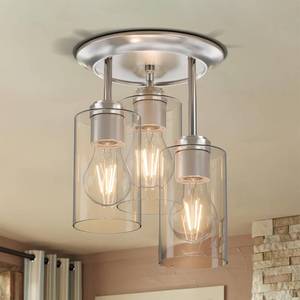 lot 11301 image: Kalium 3-Lights Semi Flush Mount Ceiling Light Fixture, Farmhouse Light Fixtures, Ceiling Light Decor for Kitchen, Foyer, Entryway, Brushed Nickel with Clear Glass Shade.