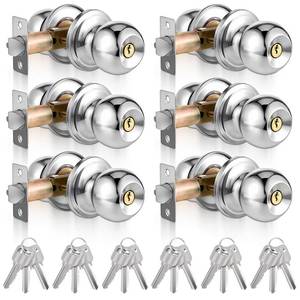 lot 11310 image: Xelsluthe 6Pcs Door Knob with Lock and Key, Stainless Steel Exterior Door Locks 60-70mm Adjustable Latch Interior Door Knobs Lock for Bedroom Bathroom Entry Doors, Silver
