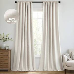 lot 11314 image: MIULEE 100% Blackout Curtains 92 Inch Long 2 Panels Set for Bedroom, Thick Luxury Faux Linen Black Out Curtain Room Darkening Back Tab Pleat Window Textured Drapes with Hooks for Living Room, Birch